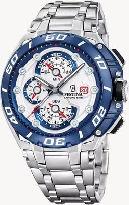 Festina Chrono Bike 2026 (46mm) White Dial / Stainless Steel Bracelet F20754/1