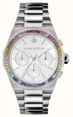 Olivia Burton Hexa multifuncional mostrador prateado cristal arco-íris/pulseira de aço inoxidável 24000101