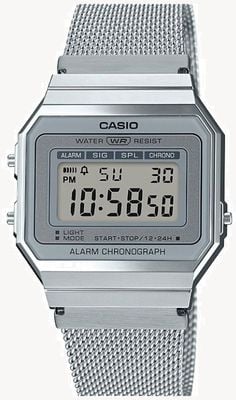 Casio | rocznik | bransoletka z siatki stalowej | stoper | podświetlenie LED A700WEM-7AEF