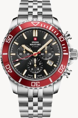 Swiss Military by Chrono Montre chronographe à quartz (43mm) cadran noir effet soleil / bracelet en acier inoxydable SM34103.03