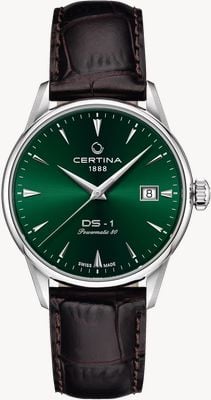 Certina DS-1 automatico (38 mm) quadrante verde sunray / cinturino in pelle marrone C0292071609100