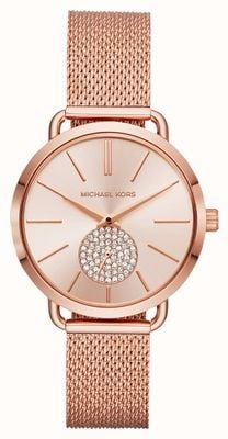 Michael Kors часы Portia с сетчатым браслетом в тон розового золота MK3845