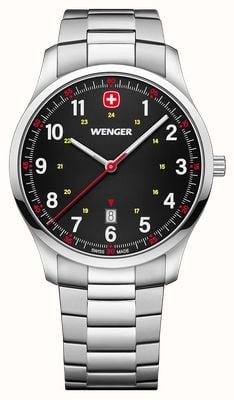 Wenger City Sport Quarzuhr (42 mm), mattschwarzes Zifferblatt / Edelstahlarmband 01.1441.131