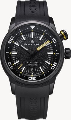 Maurice Lacroix Pontos S Diver Automatik Sonderausgabe (42 mm) schwarzes Zifferblatt / schwarzes Gummiarmband Uhr PT6248-DLB00-330-2