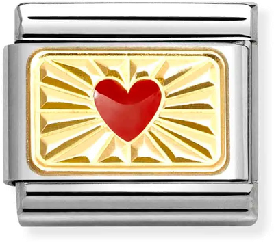 Nomination Classic Diamond Cut Heart 18ct Gold & Steel Enamel Charm 030284/58