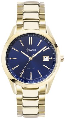 Accurist Orologio da uomo al quarzo (40 mm) con quadrante blu Oxford e cinturino in acciaio inossidabile PVD oro 74015