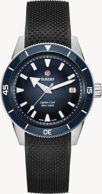 RADO Captain Cook automatisch (39mm) donkerblauw gradatie wijzerplaat / zwart rubber band horloge R32223229