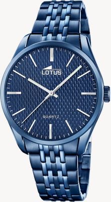 Lotus Montre à quartz minimaliste (42 mm), cadran bleu texturé / bracelet en acier inoxydable PVD bleu 19069/1