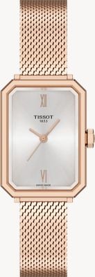Tissot 石英表盘（21.8毫米）银色太阳纹表盘/玫瑰金PVD镀层不锈钢网状表带 T1601103303300