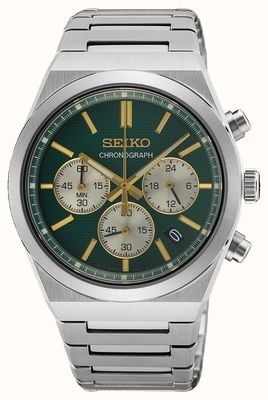 Seiko Essential Time Chronograph (40 mm) waldgrünes Zifferblatt / Edelstahlarmband SSB461P1