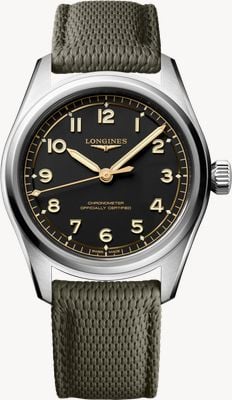 LONGINES Spirit Pilot Automatik-Chronometer (39mm) schwarzes Zifferblatt / grünes Gummiarmband Uhr L38094539