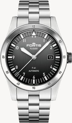 FORTIS Flieger f-41 automatisches schwarzes (41 mm) Edelstahl-Blockarmband F4220017