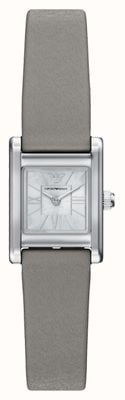 Emporio Armani Genni (26 mm) biała tarcza z masy perłowej / szary skórzany pasek AR11764