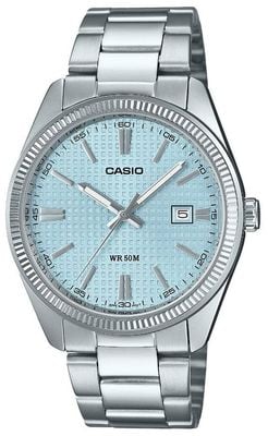 Casio Montre analogique à quartz série MTP (38,5 mm) avec cadran gaufré bleu glacier et bracelet en acier inoxydable MTP-1302PE-2AVEF