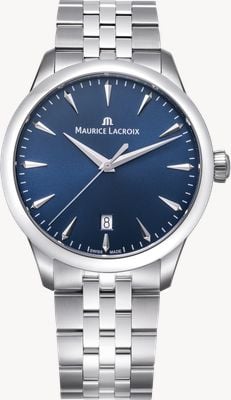 Maurice Lacroix 1975 Quarz (39 mm) blaues Zifferblatt mit Sonnenschliff / Edelstahlarmband 751007-SS002-430-1