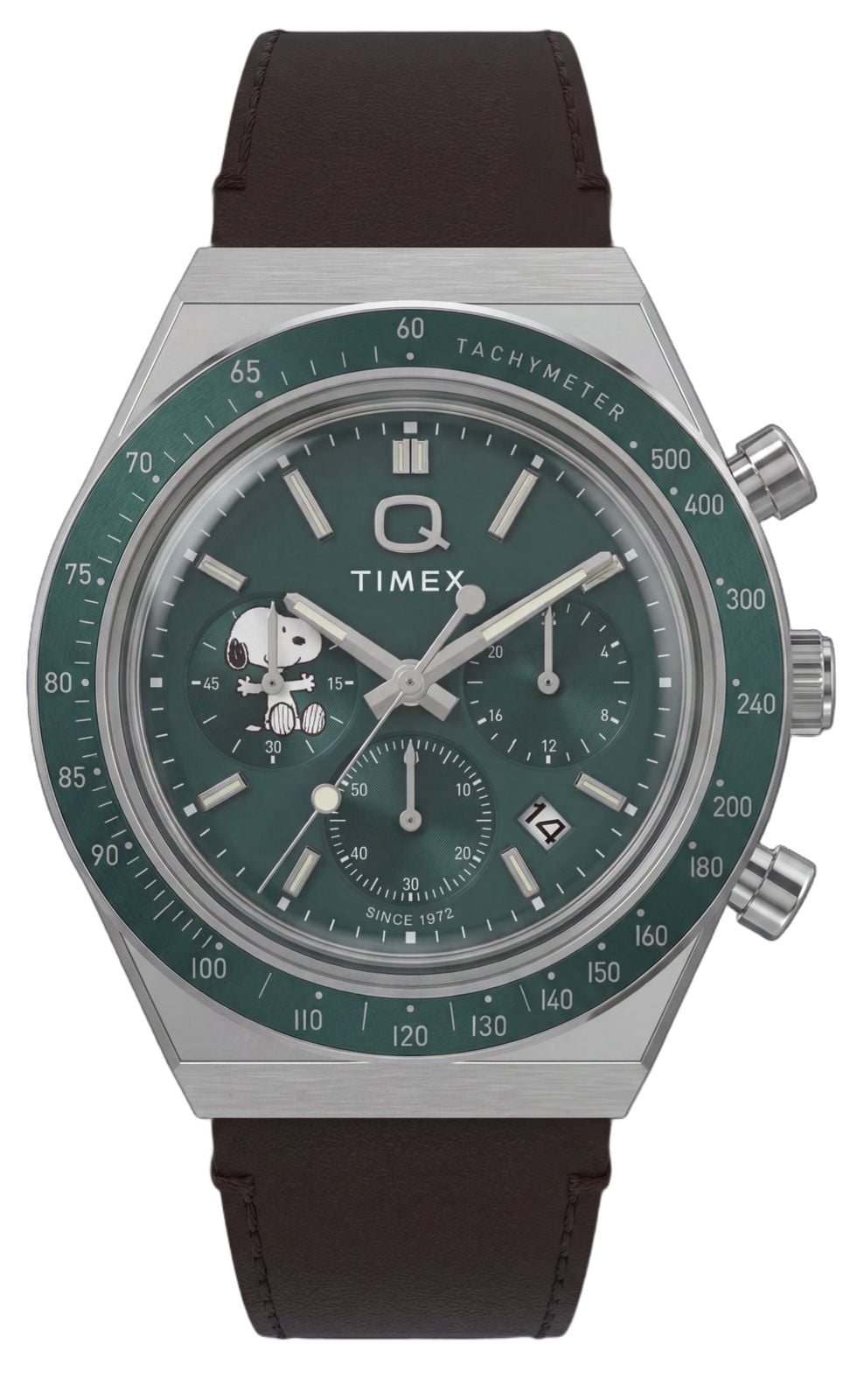 Timex Peanuts x Q Times Chronograph 40mm Brown Leather Strap Watch