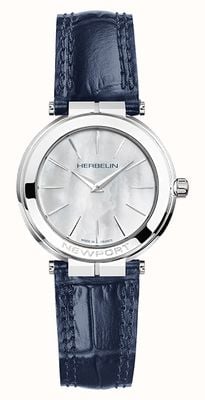 Herbelin Newport Slim (32mm) Mother-of-Pearl Dial / Blue Leather Strap 16922AP19BL