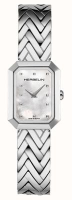 Herbelin 女士八角形（20.4 毫米）珍珠母贝表盘/不锈钢表链 17446B19