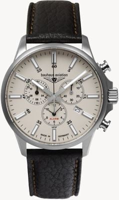 Bauhaus Aviation Titanium Quartz Chronograph (42mm) Beige Luminous Dial / Dark Brown Leather Strap 28805