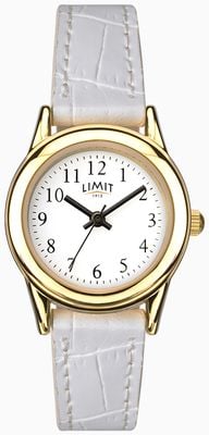 Limit Montre à quartz classique (24 mm), cadran blanc / bracelet en cuir PU blanc façon crocodile 6981