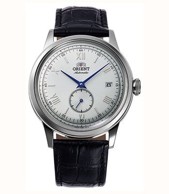 Orient Bambino Small Seconds Mechanical (38mm) Sunray Silver Dial / Black Leather Strap RA-AP0104S30B