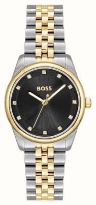 BOSS Elegante, kostbare (32 mm) zwarte wijzerplaat / tweekleurige roestvrijstalen band 1502811