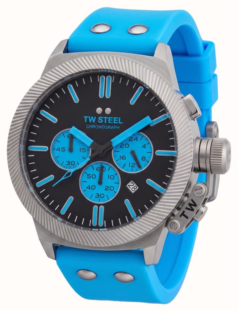 TW Steel Canteen Quartz Chronograph (45mm) Black Dial / Blue Silicone Strap Watch CS131 - vista alternativa 2
