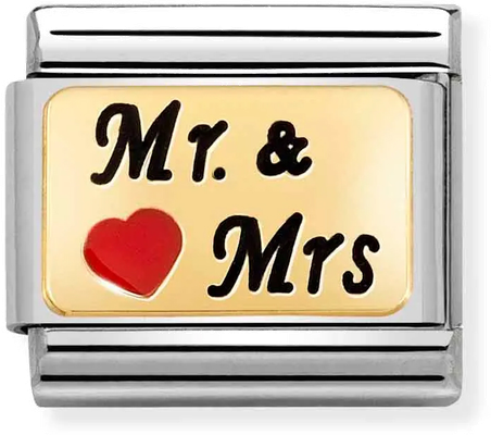 Nomination Classic Mr And Mrs With Heart 18ct Gold & Steel Enamel Charm 030284/53