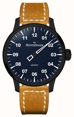 MeisterSinger Archao オートマチック DLC (43mm) ダークブルー グレインダイヤル / タンレザーストラップ AR908BL