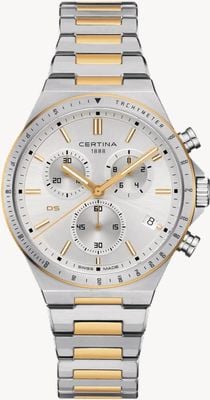 Certina Chronograf DS-7 (41 mm) ze srebrną tarczą i dwukolorową bransoletą ze stali szlachetnej C0434172203100