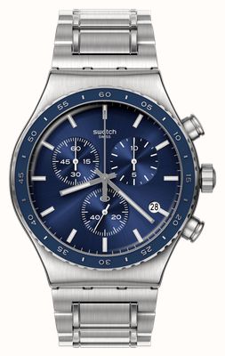 Swatch Kobaltlagune (43 mm) blauwe chronograaf wijzerplaat / roestvrijstalen armband YVS496G