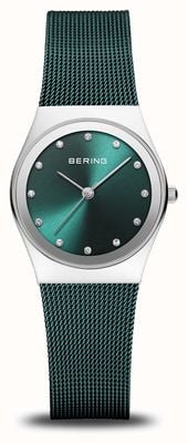 Bering Klassiek | groene wijzerplaat | groene pvd stalen mesh armband 12927-808