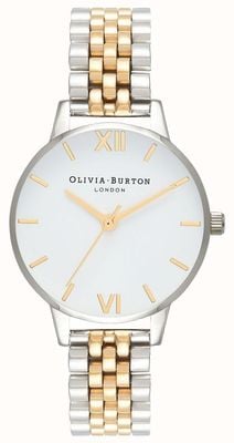 Olivia Burton ​vrouwen | midi wijzerplaat | tweekleurige armband | witte wijzerplaat | OB16MDW34