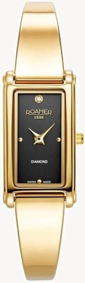 Roamer Elegância feminina mostrador preto / bracelete de aço inoxidável dourado 866845 48 55 20