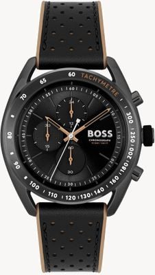 BOSS Herren-Center-Court | schwarzes Chronographen-Zifferblatt | schwarzes Lederarmband 1514022