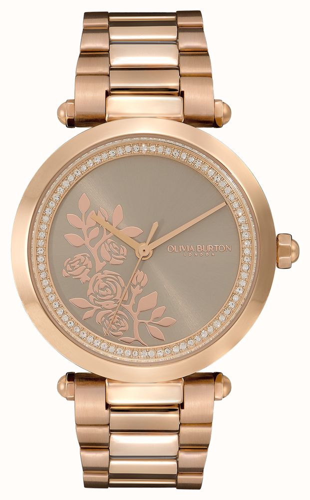 Olivia Burton Signature Beige Floral Dial Rose Gold Stainless Steel Bracelet 24000044 First Class Watches IRL