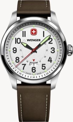 Wenger Кварцевый ремешок Terragraph (43 мм), текстурированный белый циферблат / коричневый кожаный ремешок 01.0541.120