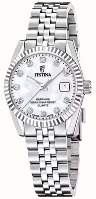 Festina Zwitsers klassiek quartz uurwerk (29 mm) met parelmoeren wijzerplaat en roestvrijstalen armband. F20087/1