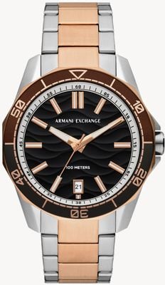 Armani Exchange Mostrador preto masculino (44 mm) / pulseira em aço inoxidável de dois tons AX1962
