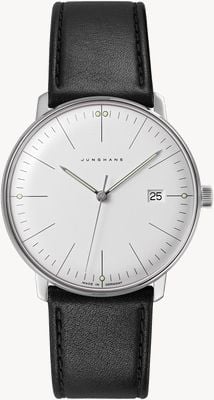 Junghans Max Bill Quartz Sapphire Glass | Black Leather Strap 41/4817.02