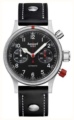 Hanhart PIONEER Mk II Automatic Chronograph (40mm) Black Dial / Black Leather Rivet Strap - M 716.210-0010