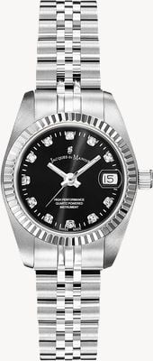 Jacques Du Manoir Inspiratie en elegantie (26 mm) zwarte wijzerplaat met zonnestraalmotief / roestvrijstalen armband NRO.06