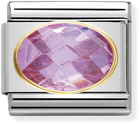 Nomination Classic FACETED CUBIC Zirconia Stainless Steel And 18ct Gold PINK Charm 030601/003