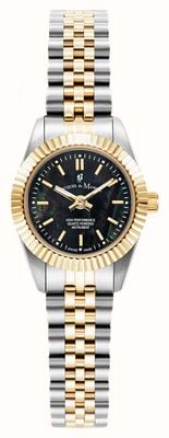 Jacques Du Manoir Mini inspiration (22 mm) cadran en nacre noire / bracelet bicolore en acier inoxydable JWL05105