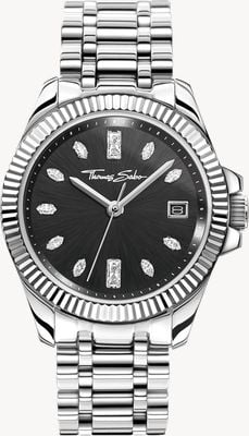 Thomas Sabo Divine Crystal (33 mm) zwarte sunray wijzerplaat / roestvrijstalen band WA0406-201-203-33