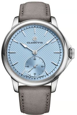 Tutima Glashütte Patria Small-Second Manual Winding (41mm) Light Blue Décor Dial / Grey Sheepskin Strap 6612-11