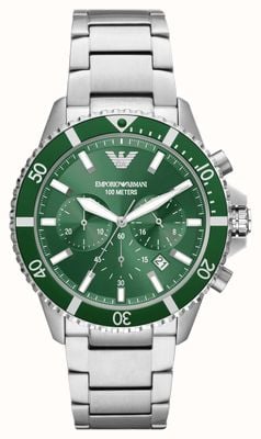 Emporio Armani Homens | mostrador cronógrafo verde | pulseira de aço inoxidável AR11500