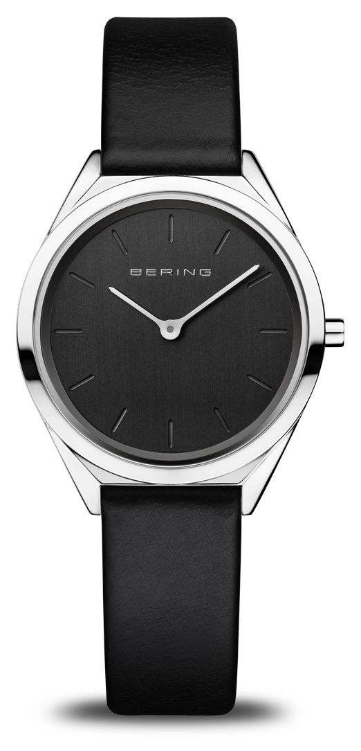 Bering Ultra-mince femme | argent poli | bracelet en cuir montre