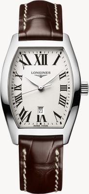 LONGINES Evidenza Quarzuhr (26 mm), opalisierendes elfenbeinfarbenes Zifferblatt / braunes Lederarmband L21554715