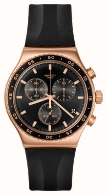 Swatch Cadran chronographe noir satiné (43 mm) / bracelet en caoutchouc noir YVG410